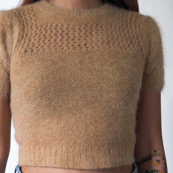 Vintage Fuzzy Short Sleeve Crop Sweater - Picture 3 of 3